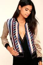 Flying Tomato City Festival Beige Satin Print Bomber Jacket