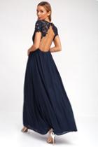 The Greatest Navy Blue Lace Maxi Dress | Lulus