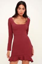 Margot Rust Red Ruffled Long Sleeve Dress | Lulus