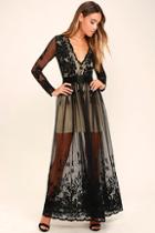 Lulus Night Moves Black Embroidered Maxi Dress