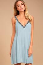 Ppla | Xia Light Blue Beaded Swing Dress | Size Medium | 100% Rayon | Lulus