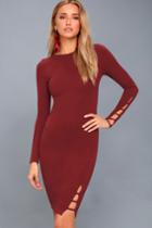 Lulus | Haute Commodity Wine Red Long Sleeve Bodycon Dress | Size Large