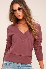 Rd Style Playful Place Washed Burgundy Cropped Sweatshirt