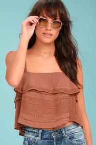 Amuse Society Hayes Brown Lace Crop Top