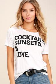Chaser Cocktails At Sunset White Tee