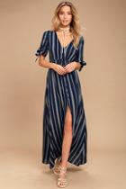 Lulus Sun-kissed Days Navy Blue Striped Maxi Dress