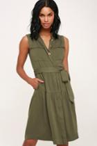 Gilli On The Hunt Olive Green Button-up Midi Shirt Dress | Lulus