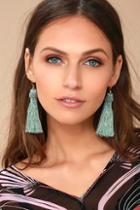 Lulus Temptress Sage Green Tassel Earrings