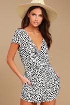 Lulus | Hottie Dotty Black And White Print Romper | Size X-large | 100% Polyester