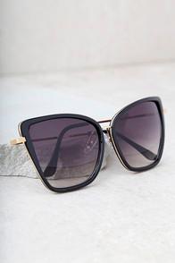 Lulus I Spy Black Cat-eye Sunglasses