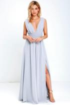 Lulus | Heavenly Hues Light Grey Maxi Dress | Size Large | 100% Polyester