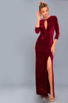 Lulus | Keep Love Alive Wine Red Velvet Maxi Dress | Size Large