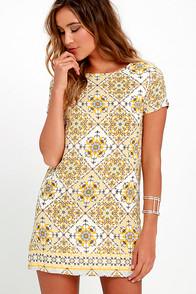 Lulus Dandy Lion Yellow Print Shift Dress