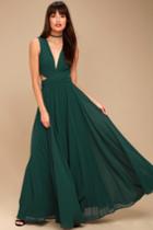 Lulus | Vivid Imagination Forest Green Cutout Maxi Dress | Size Large | 100% Polyester