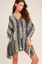 Lulus Can't Get Enough Charcoal Grey Print Cover-up
