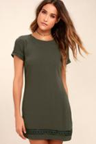 Lulus | Perfect Time Olive Green Shift Dress | Size X-small | 100% Polyester