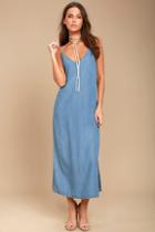 Lulus Let The Sunshine In Blue Chambray Midi Dress