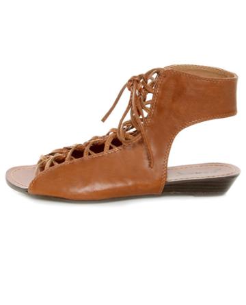 GoMax Sweet Dreams 13 Cognac Lace-Up Ankle Cuff Sandals