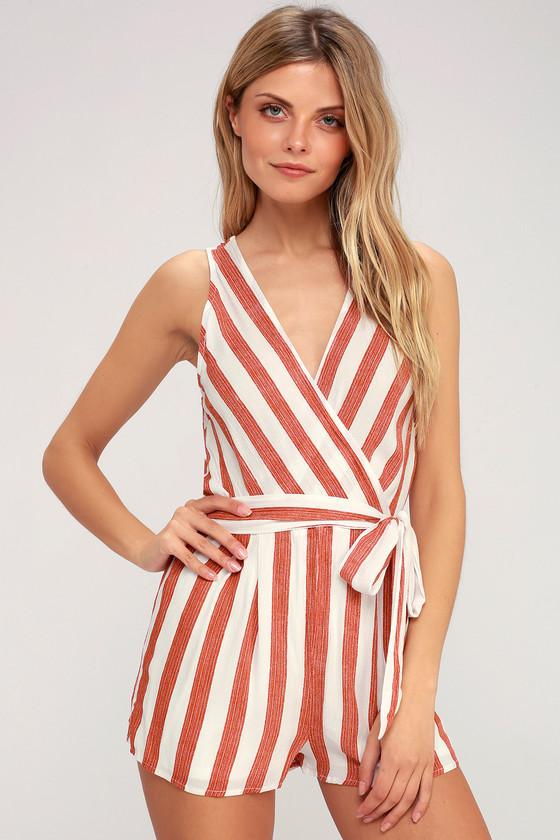 Pier Pleasure Red And White Striped Romper | Lulus