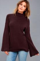 Olive + Oak Skyler Plum Purple Mock Neck Sweater