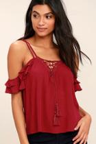 Lulus True Love's Kiss Wine Red Lace-up Top