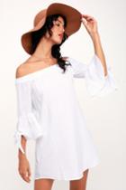 O'neill Clady White Off-the-shoulder Flounce Sleeve Shift Dress | Lulus