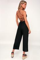 Astr The Label Leighton Black Lace-up Culotte Jumpsuit | Lulus