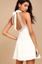 Lulus | Any Sway, Shape, Or Form White Lace Halter Dress | Size Large | 100% Polyester