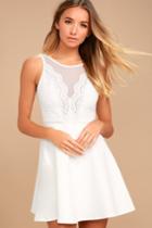 Lulus | I Promise White Lace Skater Dress | Size Large