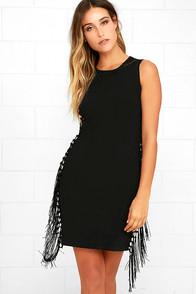 Lulus Macrame Hey Black Fringe Dress