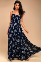 Lulus Memorable Night Navy Blue Floral Print Maxi Dress
