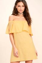 Lulus | Hello Sunshine Yellow Off-the-shoulder Dress | Size X-large | 100% Polyester