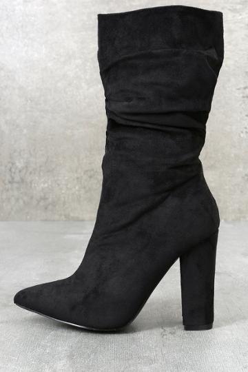 Cape Robbin | Paolina Black Slouchy High Heel Mid-calf Boots | Lulus