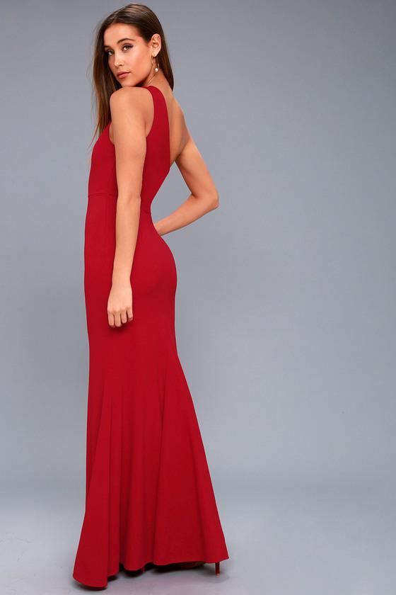 Brittany Wine Red One-shoulder Maxi Dress | Lulus