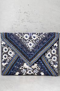 Lulus Downpour Of Delight Charcoal Grey Beaded Clutch