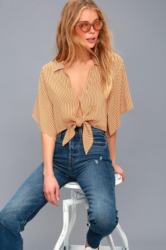 Faithfull The Brand Mojave Golden Yellow Striped Tie-front Crop Top | Lulus