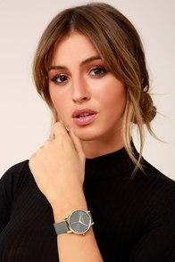 Nixon Kensington Leather Light Gold And Charcoal Watch