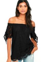 Lulus Ethereal View Black Lace Off-the-shoulder Top