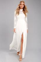 Lulus | In Dreams White Long Sleeve Lace Maxi Dress | Size Small | 100% Polyester
