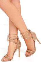Olivia Jaymes High Above Me Camel Suede Lace-up Heels