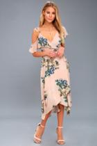 Astr The Label Yessenia Blush Pink Floral Print Midi Wrap Dress | Lulus