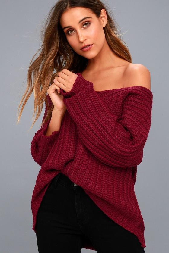 Lulus | Charm Me Burgundy Knit Sweater | Size Small | Red