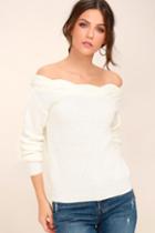 J.o.a. | Weatherley White Off-the-shoulder Knit Sweater | Size Large | Lulus