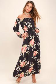 Billabong Crystal Ball Washed Black Floral Print Maxi Dress