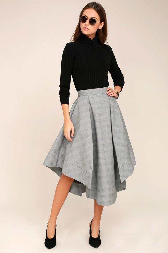 C/meo We Woke Up Grey Plaid Midi Skirt | Lulus