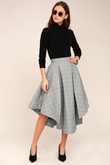 C/meo We Woke Up Grey Plaid Midi Skirt | Lulus