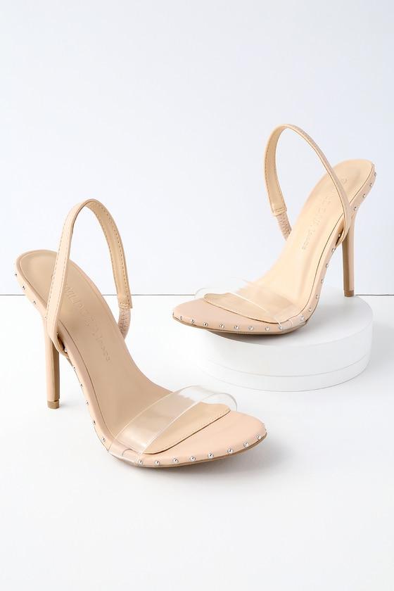 Wild Diva Lounge Rebi Nude Studded Slingback Heels | Lulus