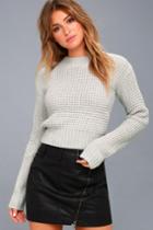 Lulus | Campfire Cozy Light Grey Cropped Sweater | Size Large