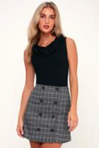 Count On Me Charcoal Grey Plaid Button-up Mini Skirt | Lulus