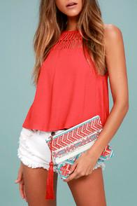 Lulus Bucolic Setting Rust Orange Embroidered Clutch